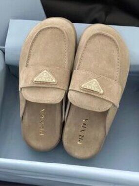 Prada Beige Suede Platform Mules